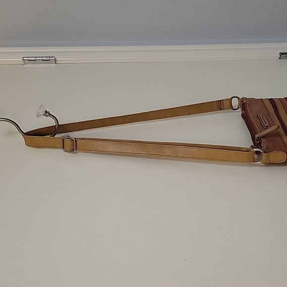 Vtg STONE MOUNTAIN Canvas Faux Leather Three Compartment Carpet Shoulder Bag - Picture 5 of 16